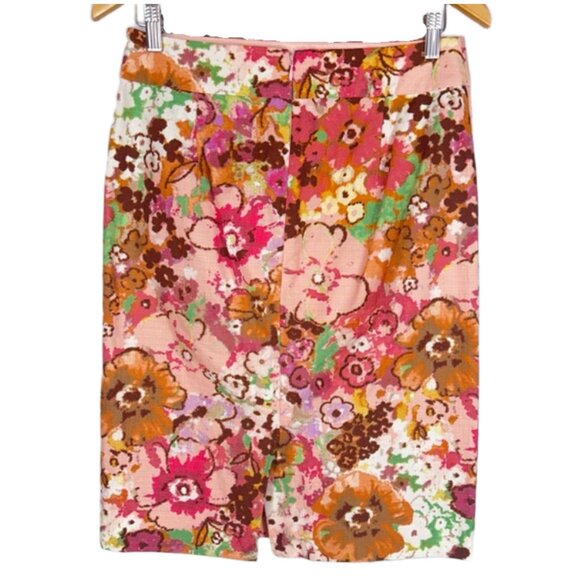 💐 J Crew Floral Skirt 4 Linen Texture Pink Brown White Spring Summer NICE! - Picture 4 of 8